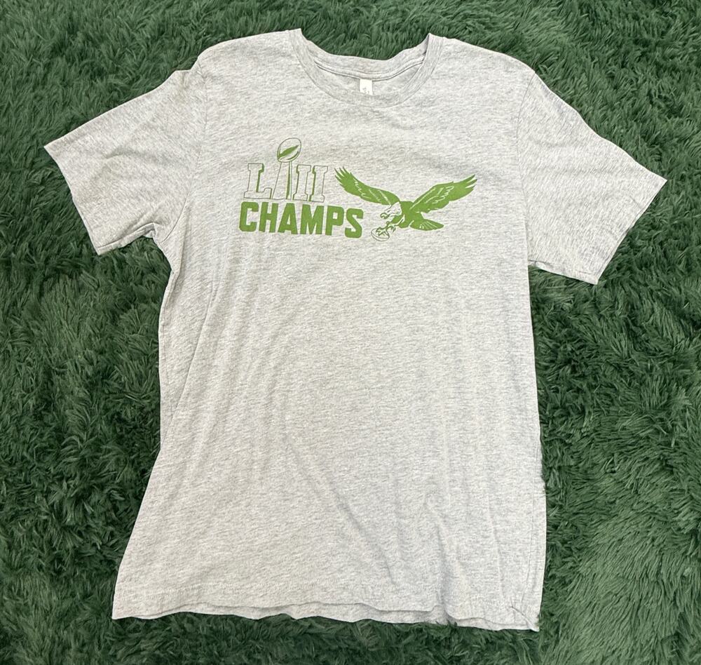 Philadelphia Eagles Super Bowl LII Champs T-Shirt Bella+Canvas Gray Green Size L